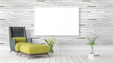 Boş çerçeve ile modern parlak iç. 3D render