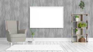 Boş çerçeve ile modern parlak iç. 3D render