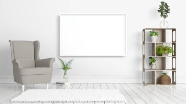 Boş çerçeve ile modern parlak iç. 3D render