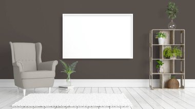 Boş çerçeve ile modern parlak iç. 3D render