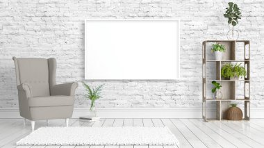 Boş çerçeve ile modern parlak iç. 3D render