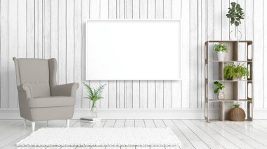 Boş çerçeve ile modern parlak iç. 3D render
