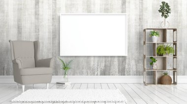Boş çerçeve ile modern parlak iç. 3D render