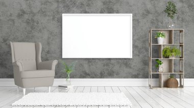 Boş çerçeve ile modern parlak iç. 3D render