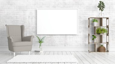 Boş çerçeve ile modern parlak iç. 3D render