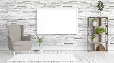 Boş çerçeve ile modern parlak iç. 3D render