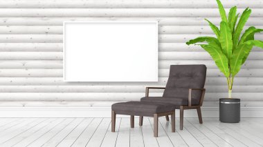 Boş çerçeve ile modern parlak iç. 3D render