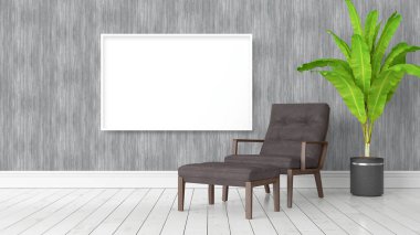 Boş çerçeve ile modern parlak iç. 3D render