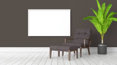 Boş çerçeve ile modern parlak iç. 3D render