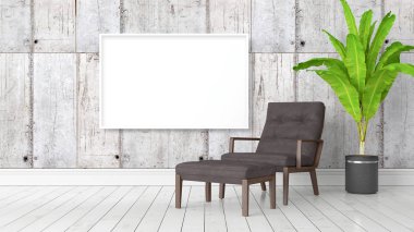 Boş çerçeve ile modern parlak iç. 3D render