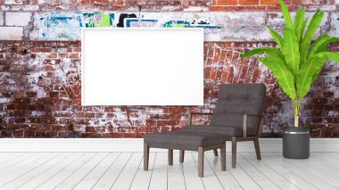 Boş çerçeve ile modern parlak iç. 3D render