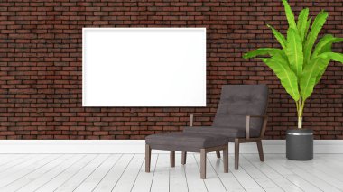 Boş çerçeve ile modern parlak iç. 3D render