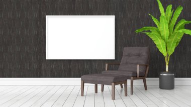 Boş çerçeve ile modern parlak iç. 3D render