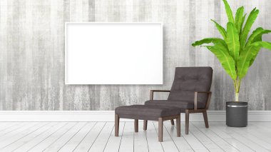 Boş çerçeve ile modern parlak iç. 3D render