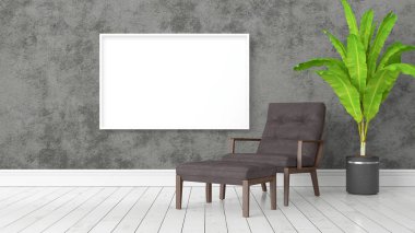 Boş çerçeve ile modern parlak iç. 3D render