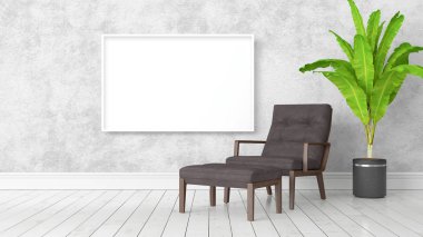 Boş çerçeve ile modern parlak iç. 3D render