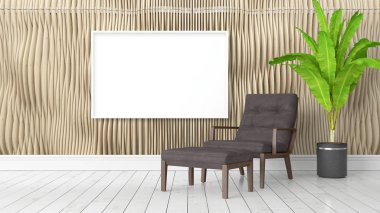 Boş çerçeve ile modern parlak iç. 3D render