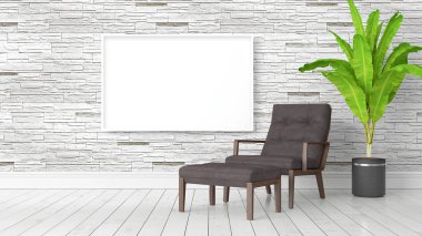 Boş çerçeve ile modern parlak iç. 3D render