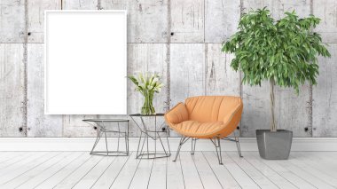 Boş çerçeve ile modern parlak iç. 3D render