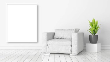 Boş çerçeve ile modern parlak iç. 3D render