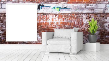 Boş çerçeve ile modern parlak iç. 3D render