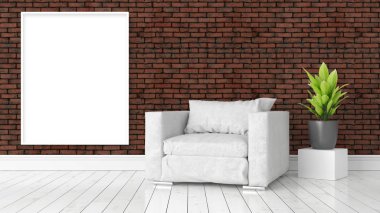 Boş çerçeve ile modern parlak iç. 3D render