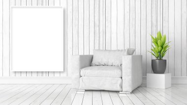 Boş çerçeve ile modern parlak iç. 3D render