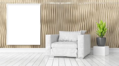 Boş çerçeve ile modern parlak iç. 3D render