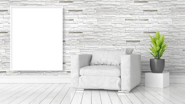 Boş çerçeve ile modern parlak iç. 3D render