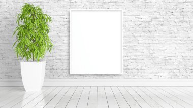 Boş çerçeve ile modern parlak iç. 3D render