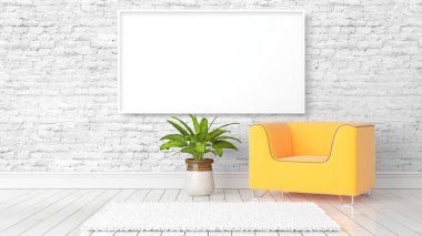 Boş çerçeve ile modern parlak iç. 3D render