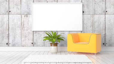 Boş çerçeve ile modern parlak iç. 3D render