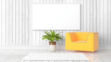 Boş çerçeve ile modern parlak iç. 3D render