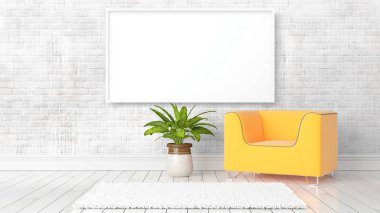 Boş çerçeve ile modern parlak iç. 3D render