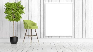 Boş çerçeve ile modern parlak iç. 3D render