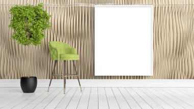 Boş çerçeve ile modern parlak iç. 3D render