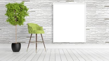 Boş çerçeve ile modern parlak iç. 3D render