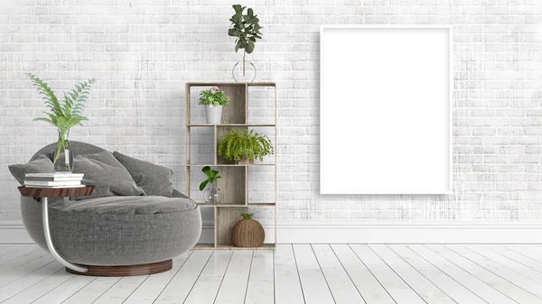 Boş çerçeve ile modern parlak iç. 3D render