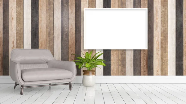 Moderno interno luminoso con cornice vuota. Rendering 3D — Foto Stock