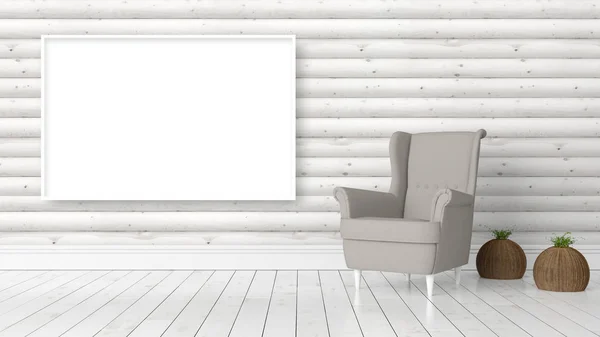 Modern bright interior with empty frame . 3D rendering — Stock Photo, Image