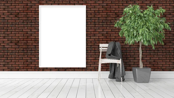 Modern bright interior with empty frame . 3D rendering — Stock Photo, Image