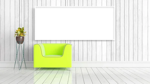 Moderní světlý interiér s prázdný rámeček. 3D vykreslování — Stock fotografie