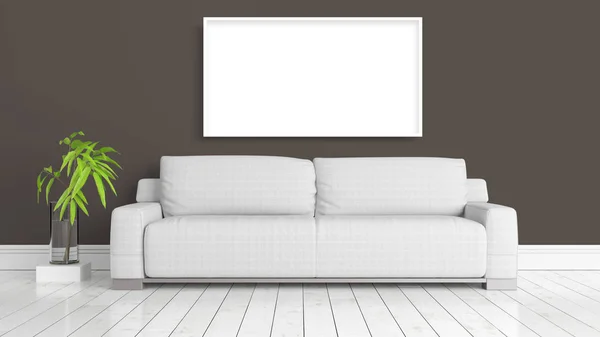 Modern bright interior with empty frame . 3D rendering — Stock Photo, Image