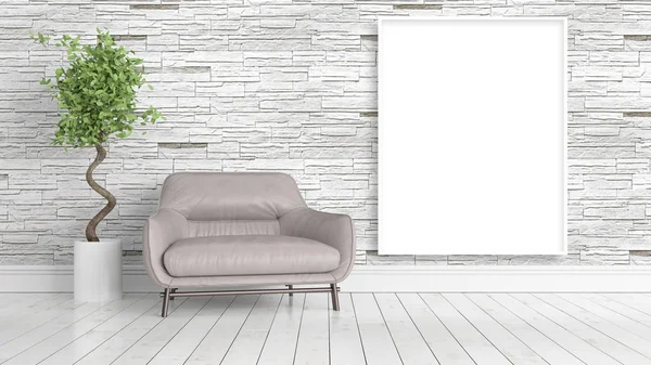 Boş çerçeve ile modern parlak iç. 3D render