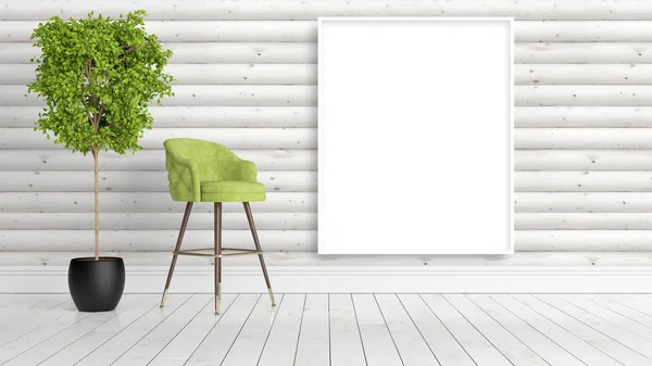 Modern bright interior with empty frame . 3D rendering — Stock Photo, Image