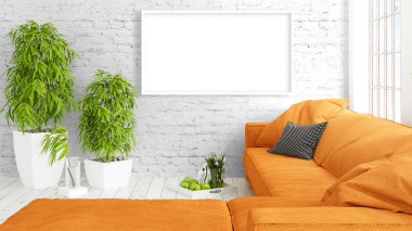 Boş çerçeve ile modern parlak iç. 3D render