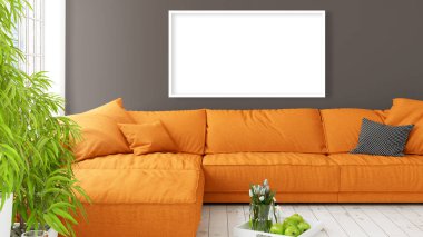 Boş çerçeve ile modern parlak iç. 3D render