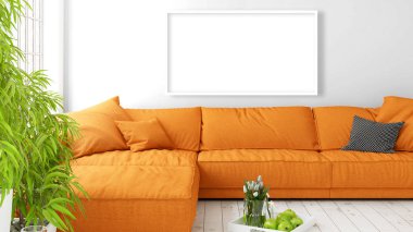 Boş çerçeve ile modern parlak iç. 3D render