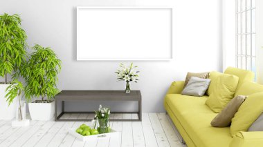 Boş çerçeve ile modern parlak iç. 3D render
