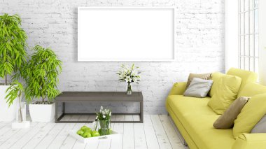 Boş çerçeve ile modern parlak iç. 3D render